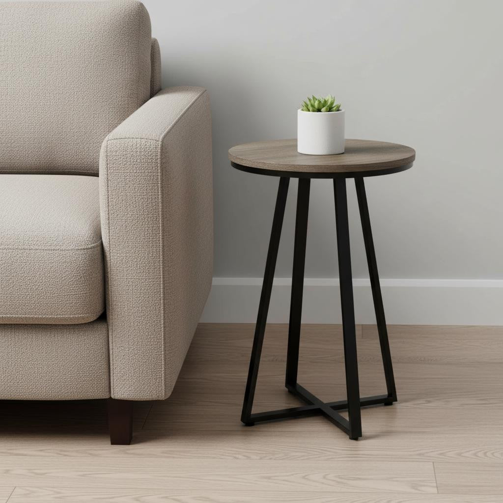 22" Black And Deep Taupe Round End Table