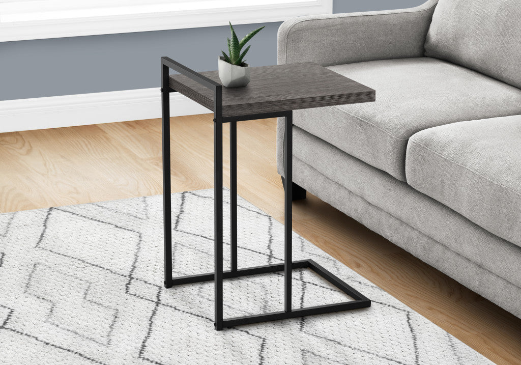 27" Dark Gray and Black Wood and Iron End Table