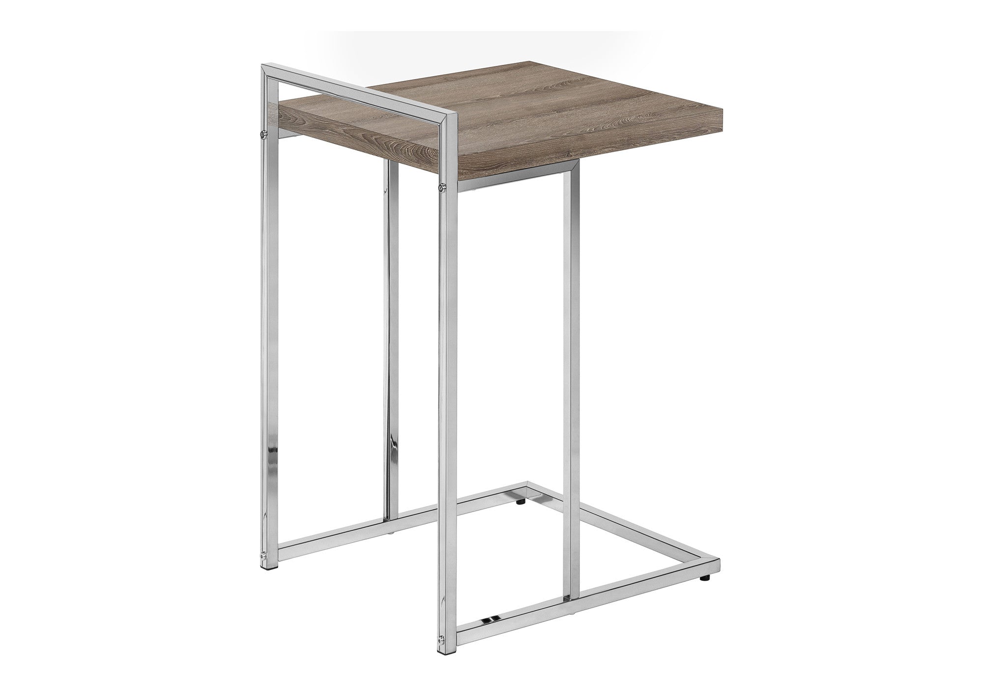 27" Taupe and Silver Wood and Iron End Table