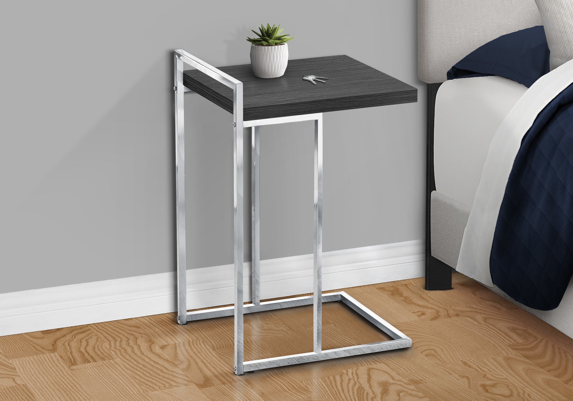 27" Dark Gray and Silver Wood and Iron End Table