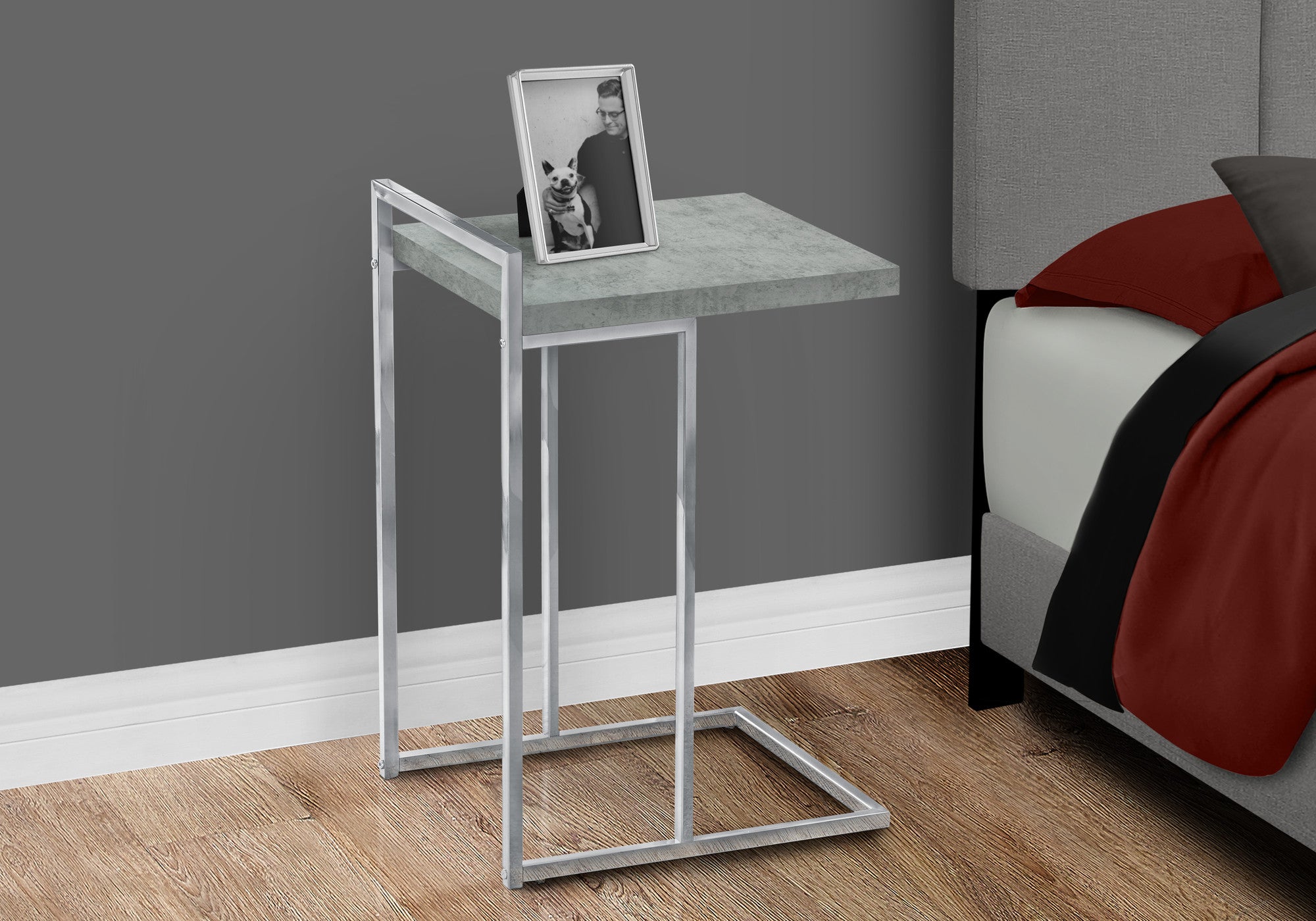 27" Gray and Silver Wood and Iron End Table