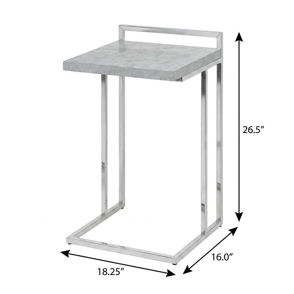 27" Gray and Silver Wood and Iron End Table