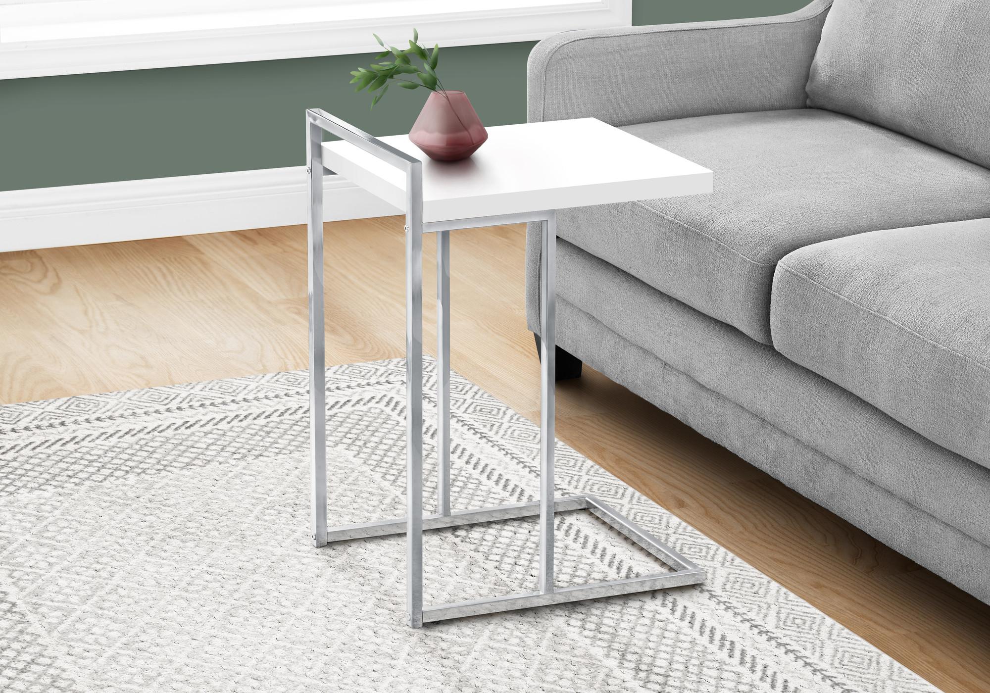 27" White and Silver Wood and Iron End Table