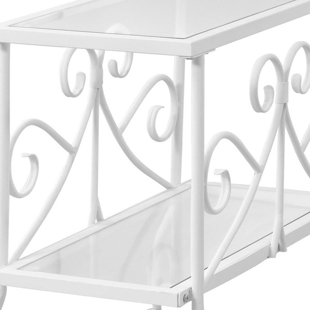 22" White And Clear Metal And Tempered Glass End Table With Shelf