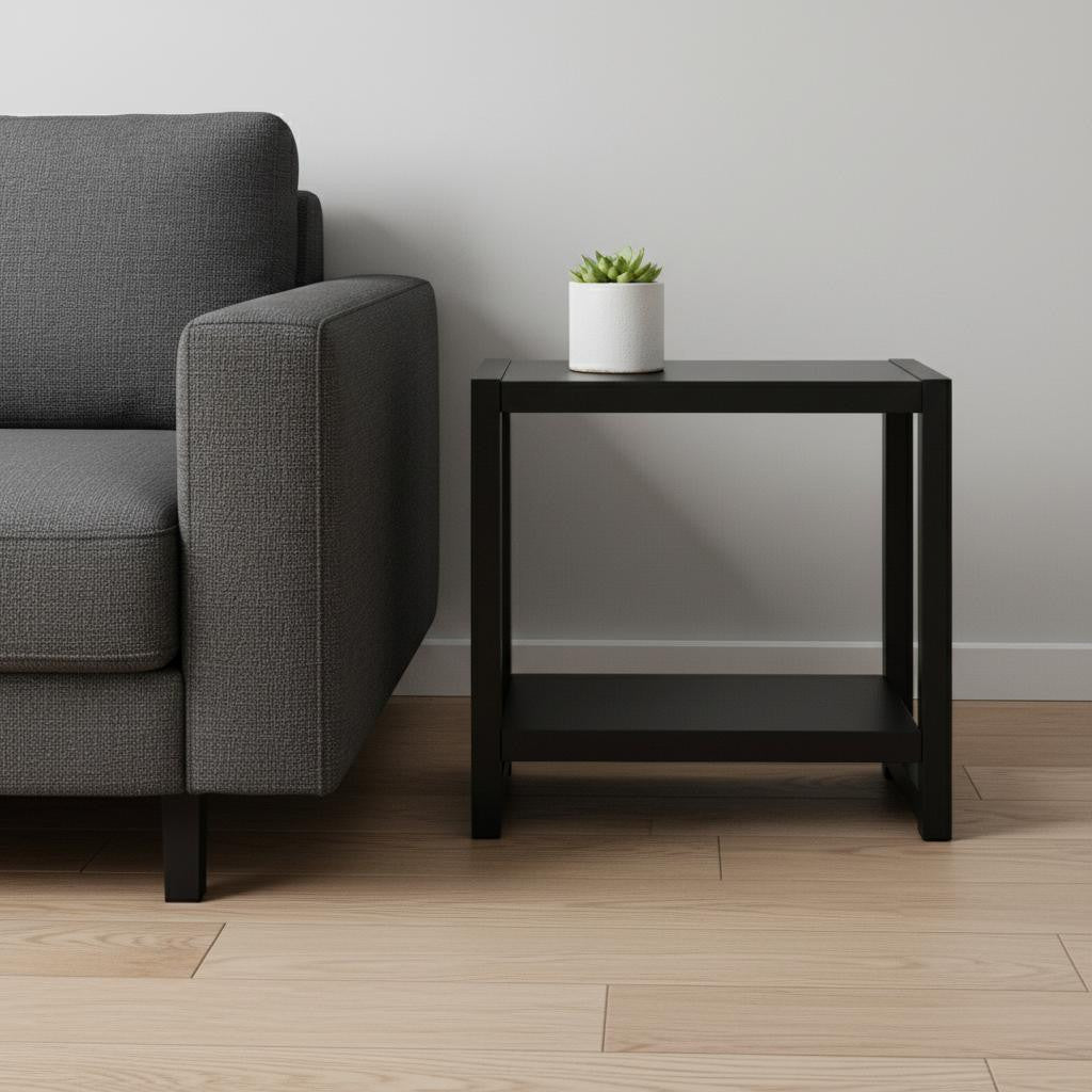 22" Black Wood And Metal Frame End Table With Shelf
