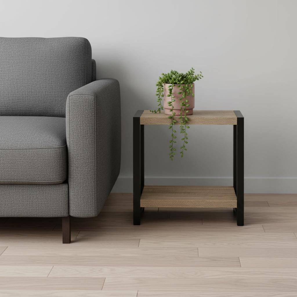 22" Black And Deep Taupe End Table With Shelf