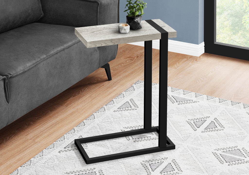 25" Gray and Black Distressed Wood and Iron End Table