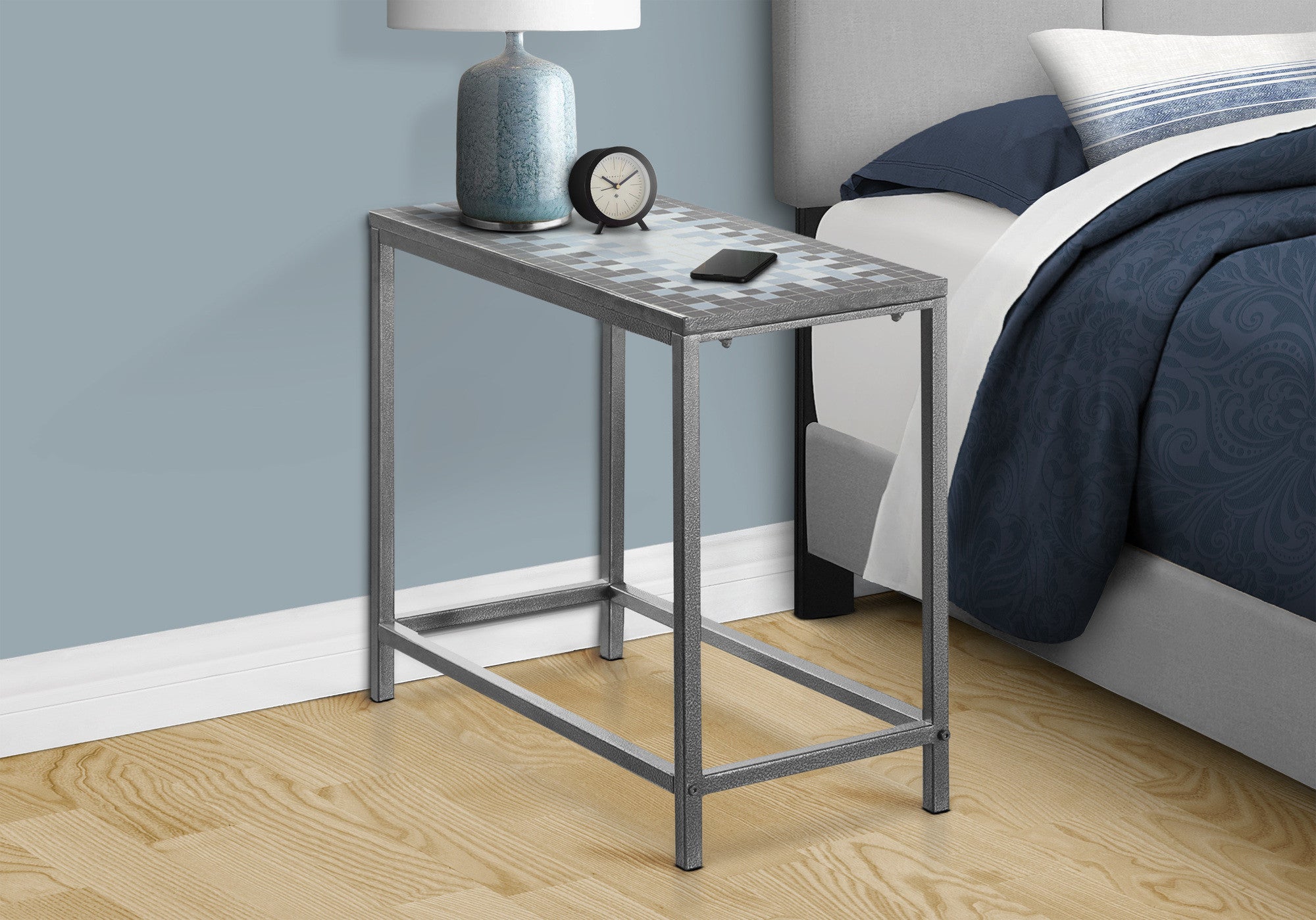 22" Gray And White Tile End Table