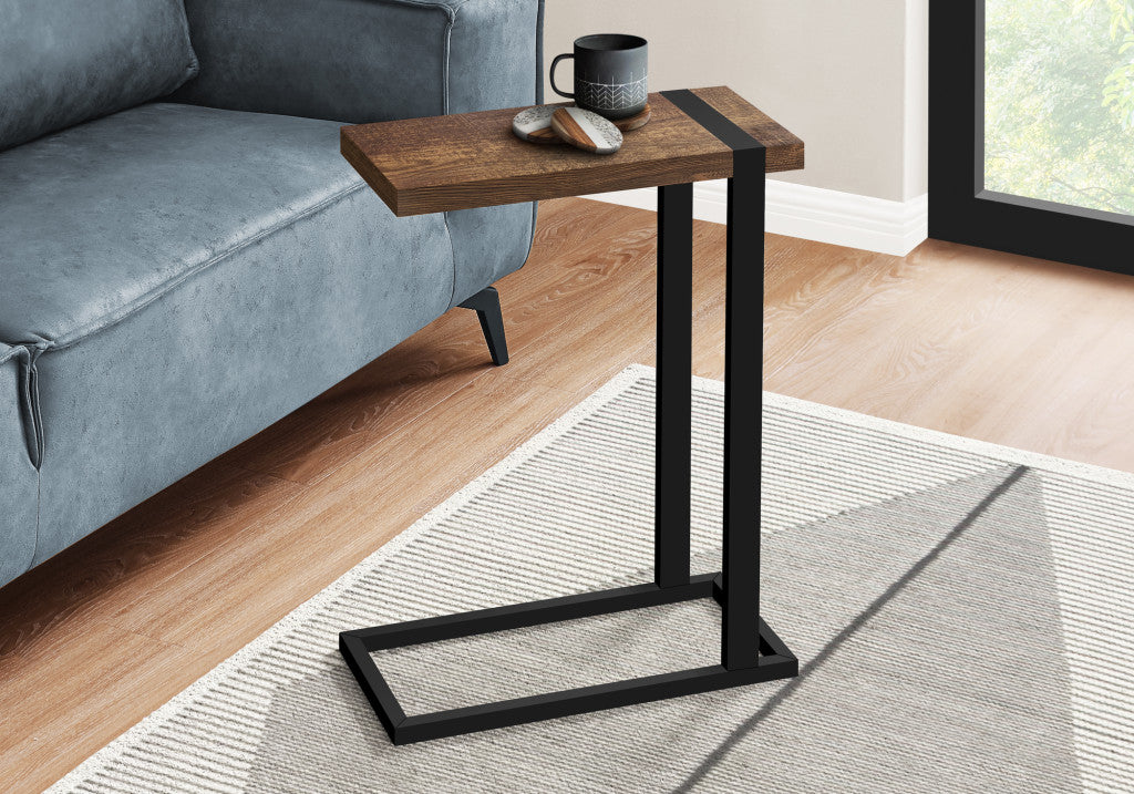 25" Brown and Black Distressed Wood and Iron End Table