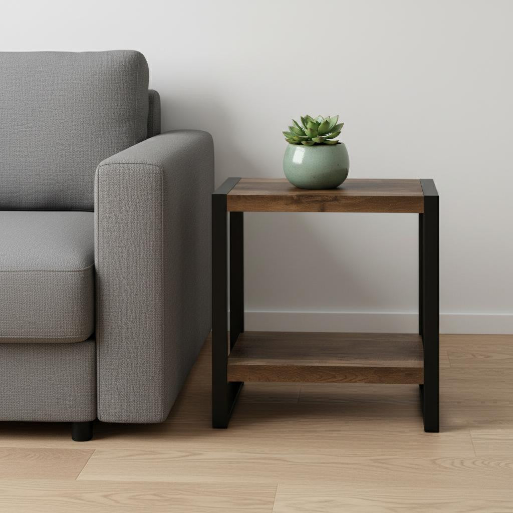 24" Black And Brown End Table With Shelf