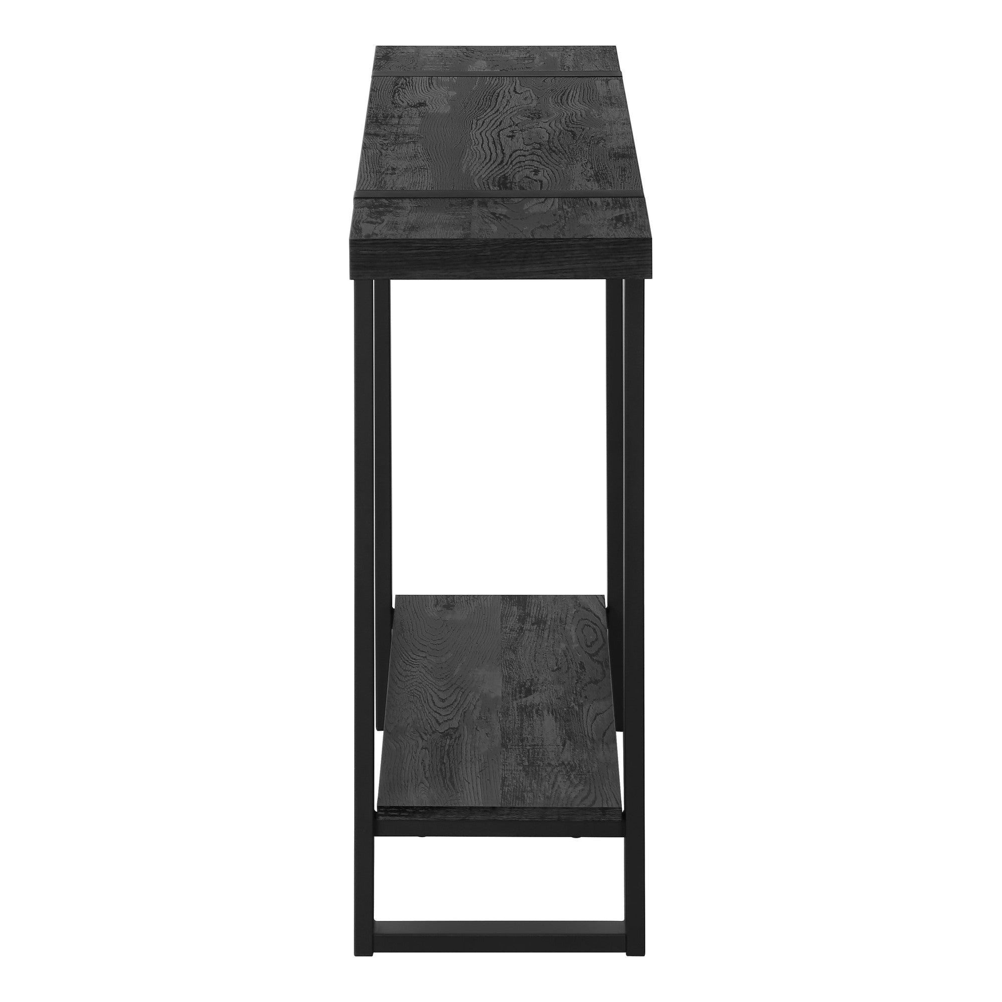 47" Black Wood and Metal Distressed Sled Console Table With Shelf