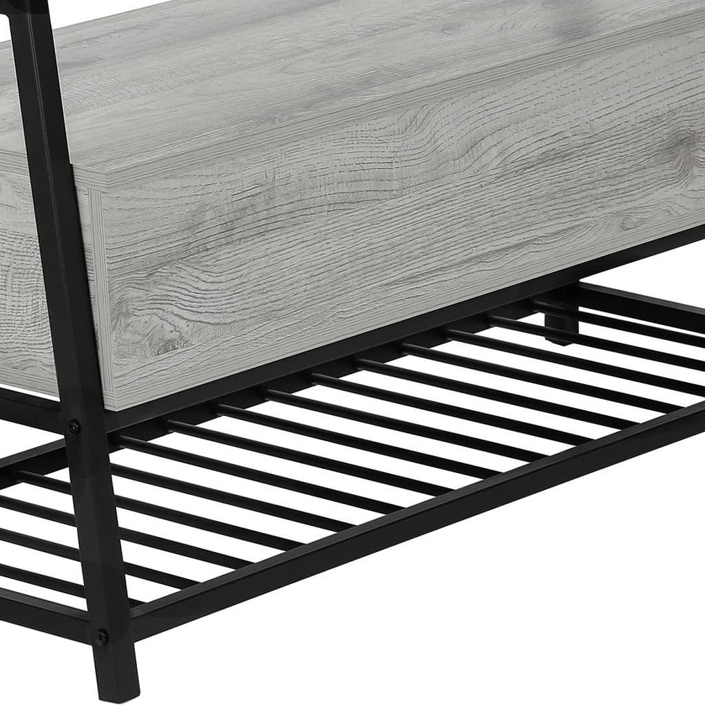 42" Gray And Black Bench With Flip top