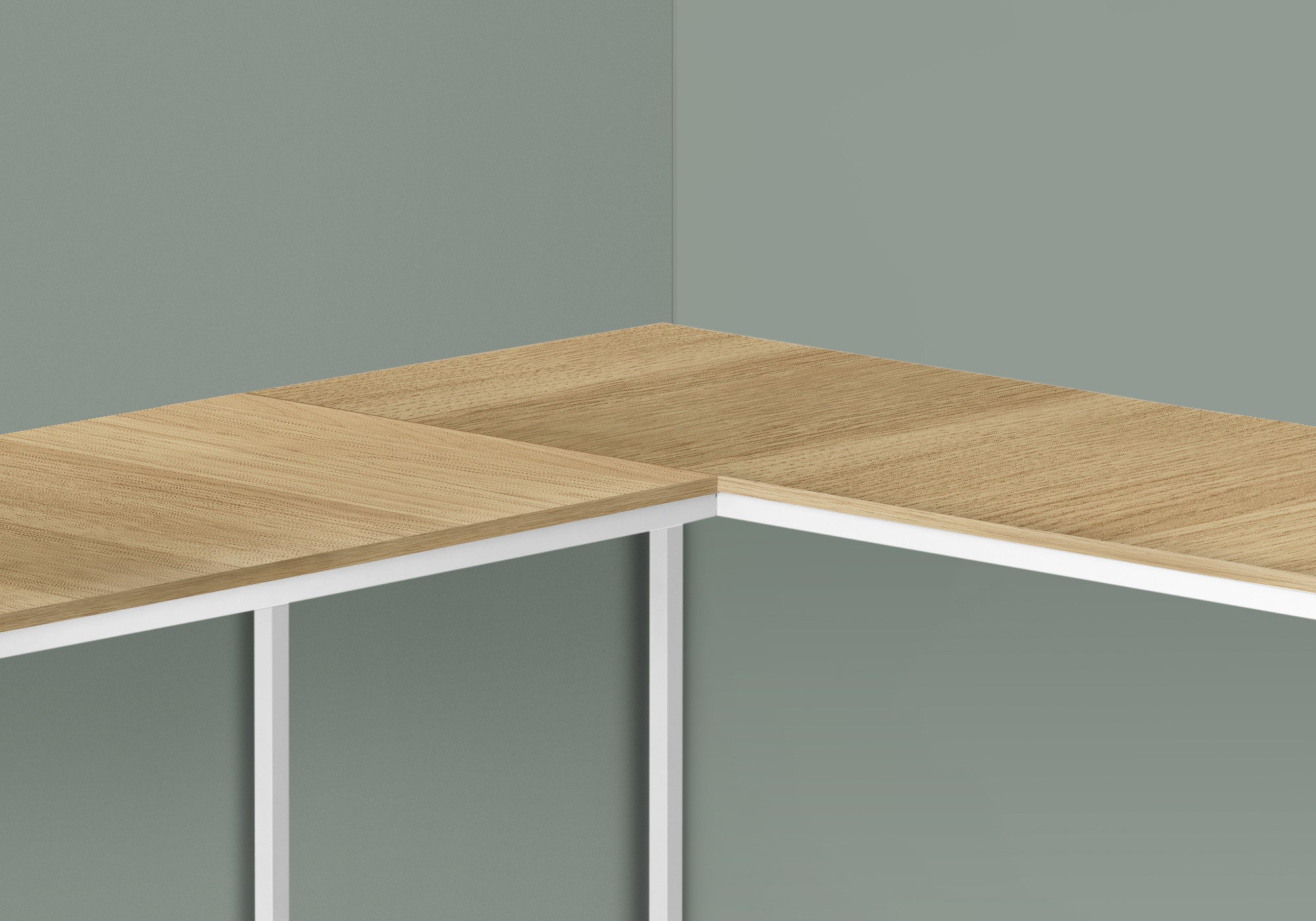 58" Natural and White Wood and Metal Corner Computer Desk