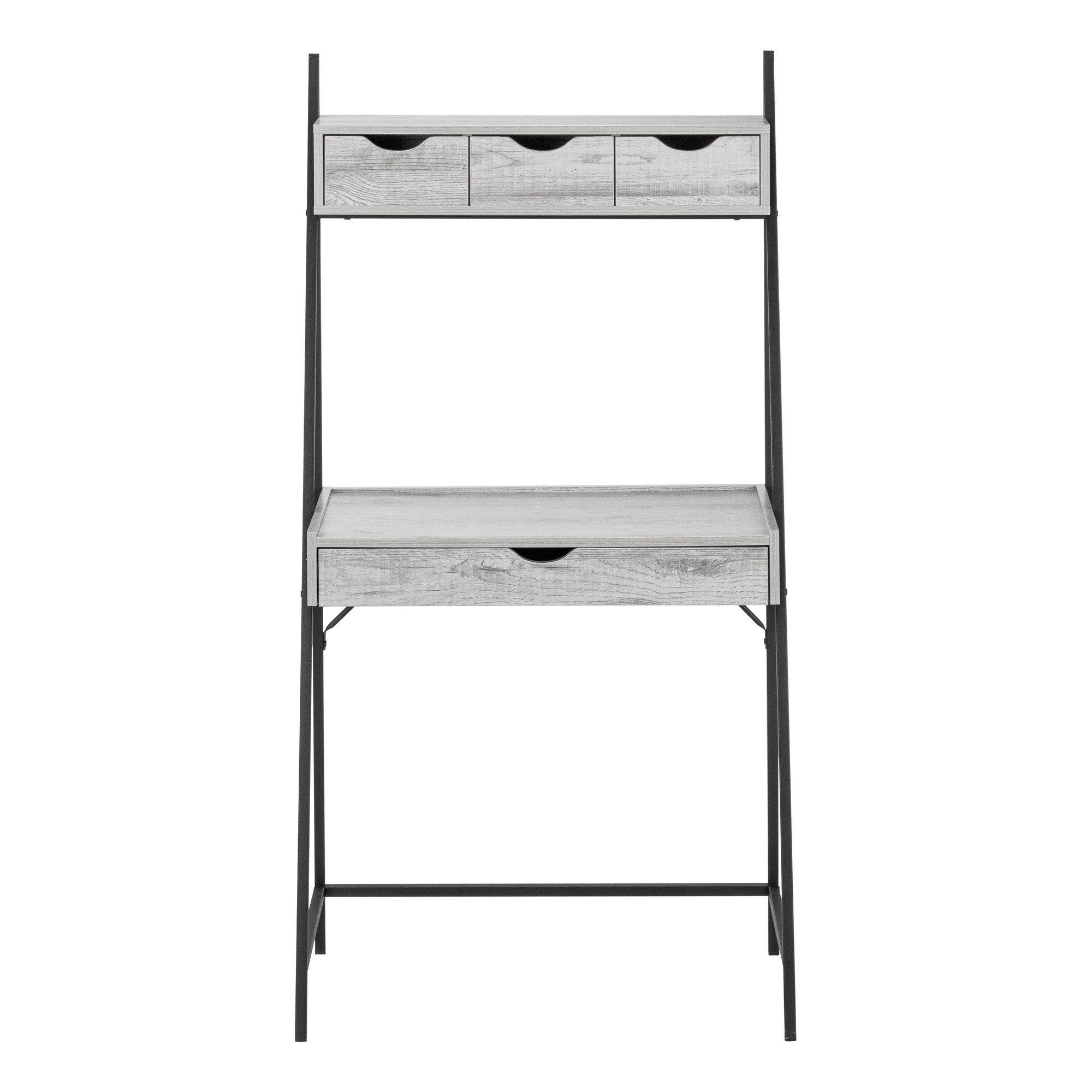 32" Gray and Black Wood and Metal Sled Computer Desk With Four Drawers