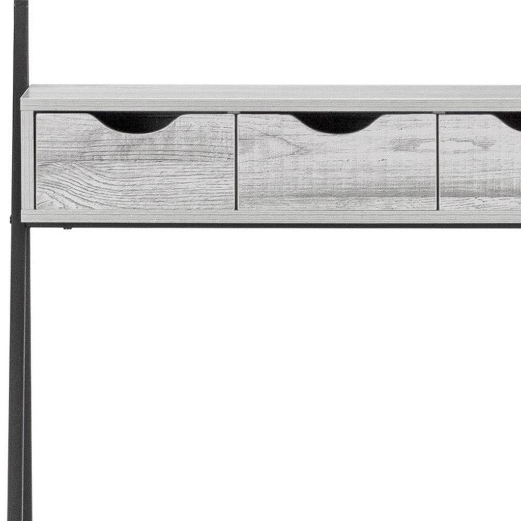 32" Gray and Black Wood and Metal Sled Computer Desk With Four Drawers