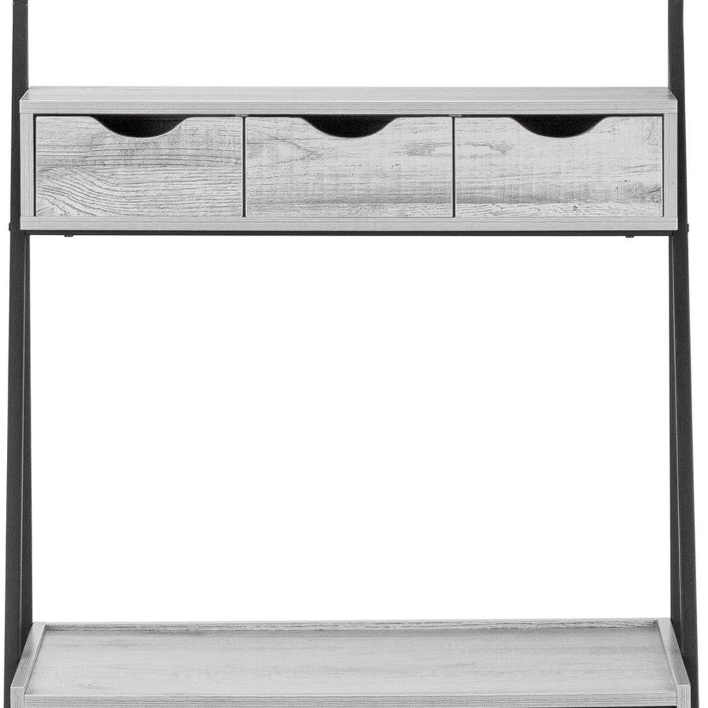 32" Gray and Black Wood and Metal Sled Computer Desk With Four Drawers