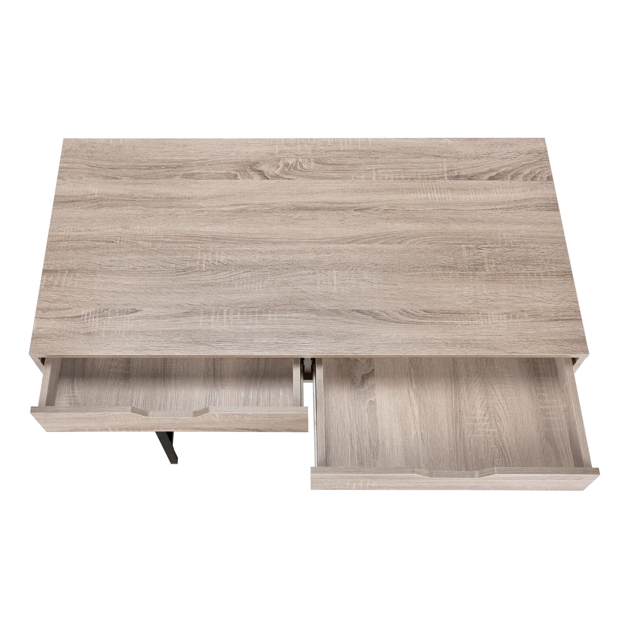 47" Taupe and Black Wood and Metal H-Shape Computer Desk With Two Drawers