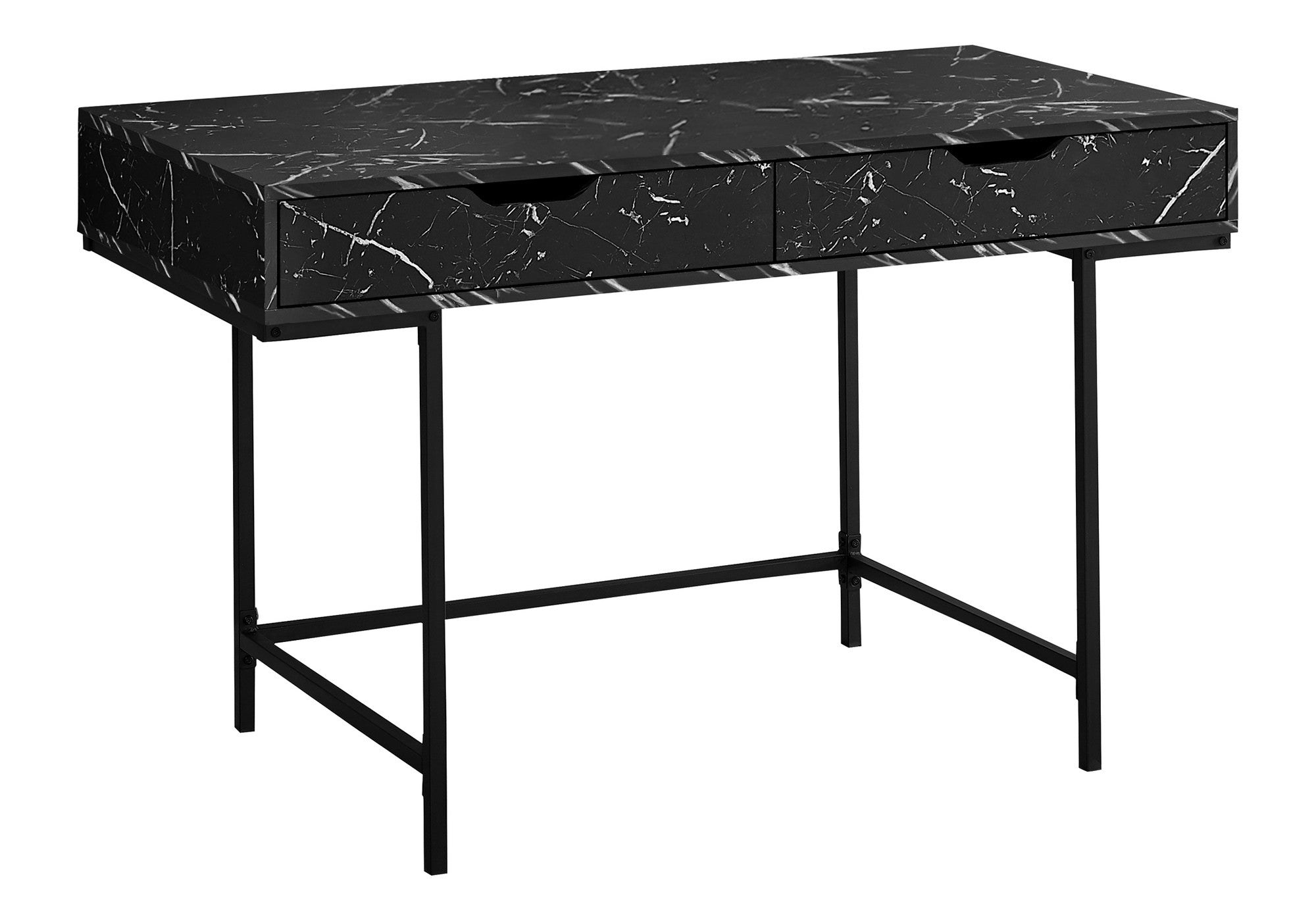 47" Black and White Wood and Metal H-Shape Computer Desk With Two Drawers
