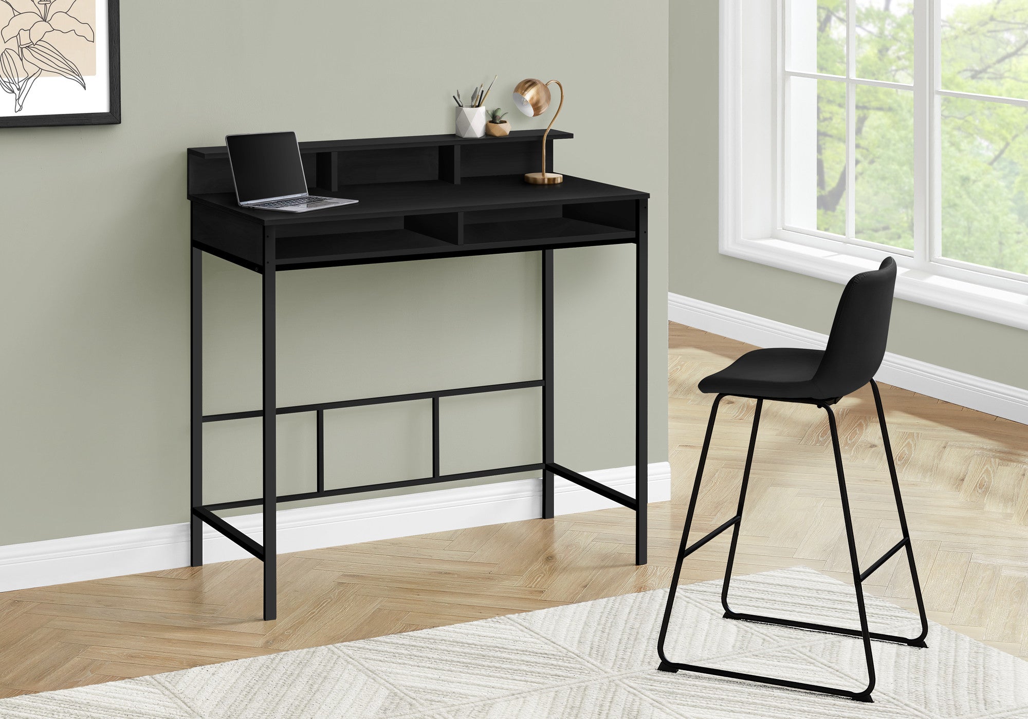 47" Black Wood and Metal H-Shape Computer Desk