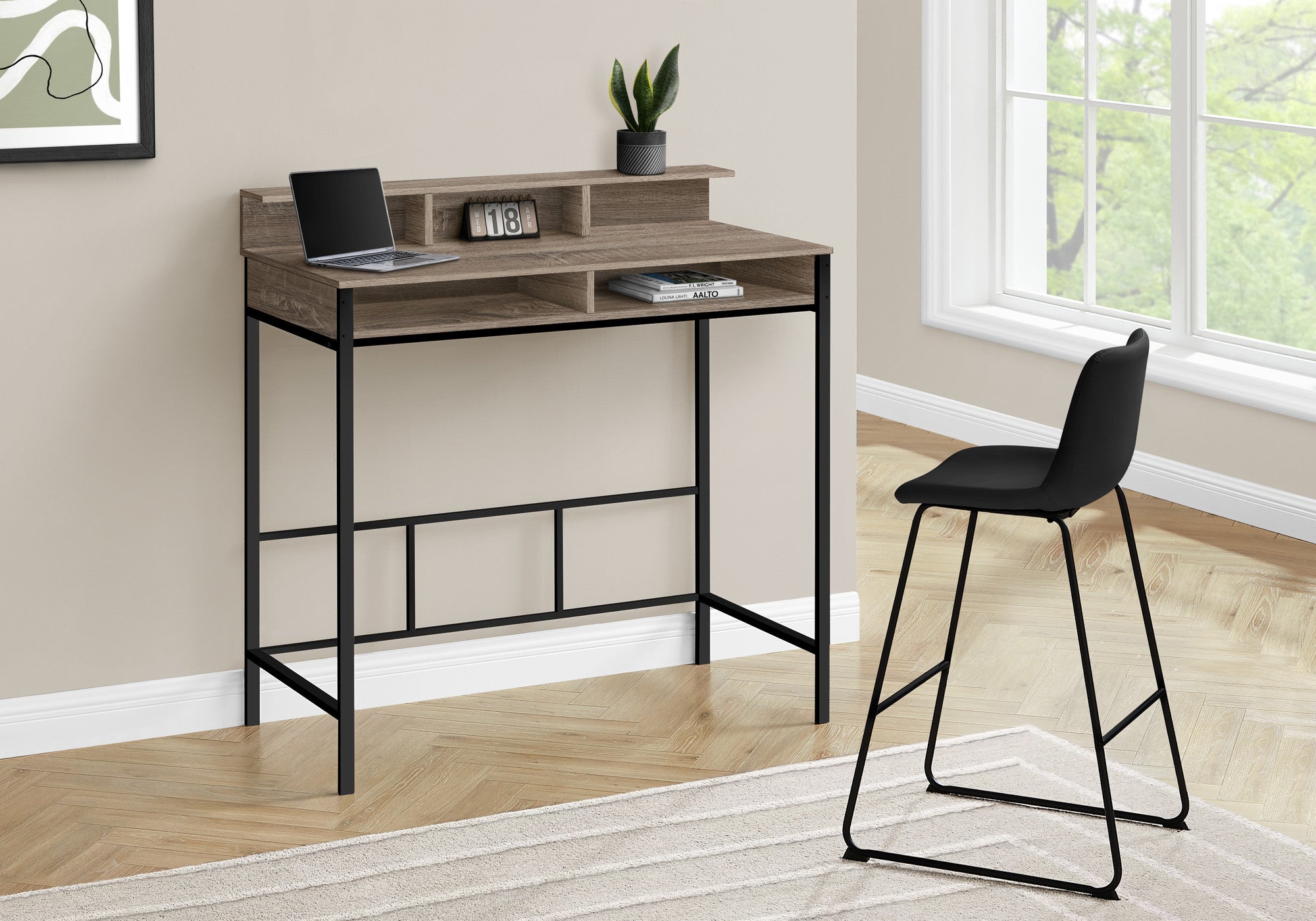 47" Taupe and Black Wood and Metal H-Shape Computer Desk