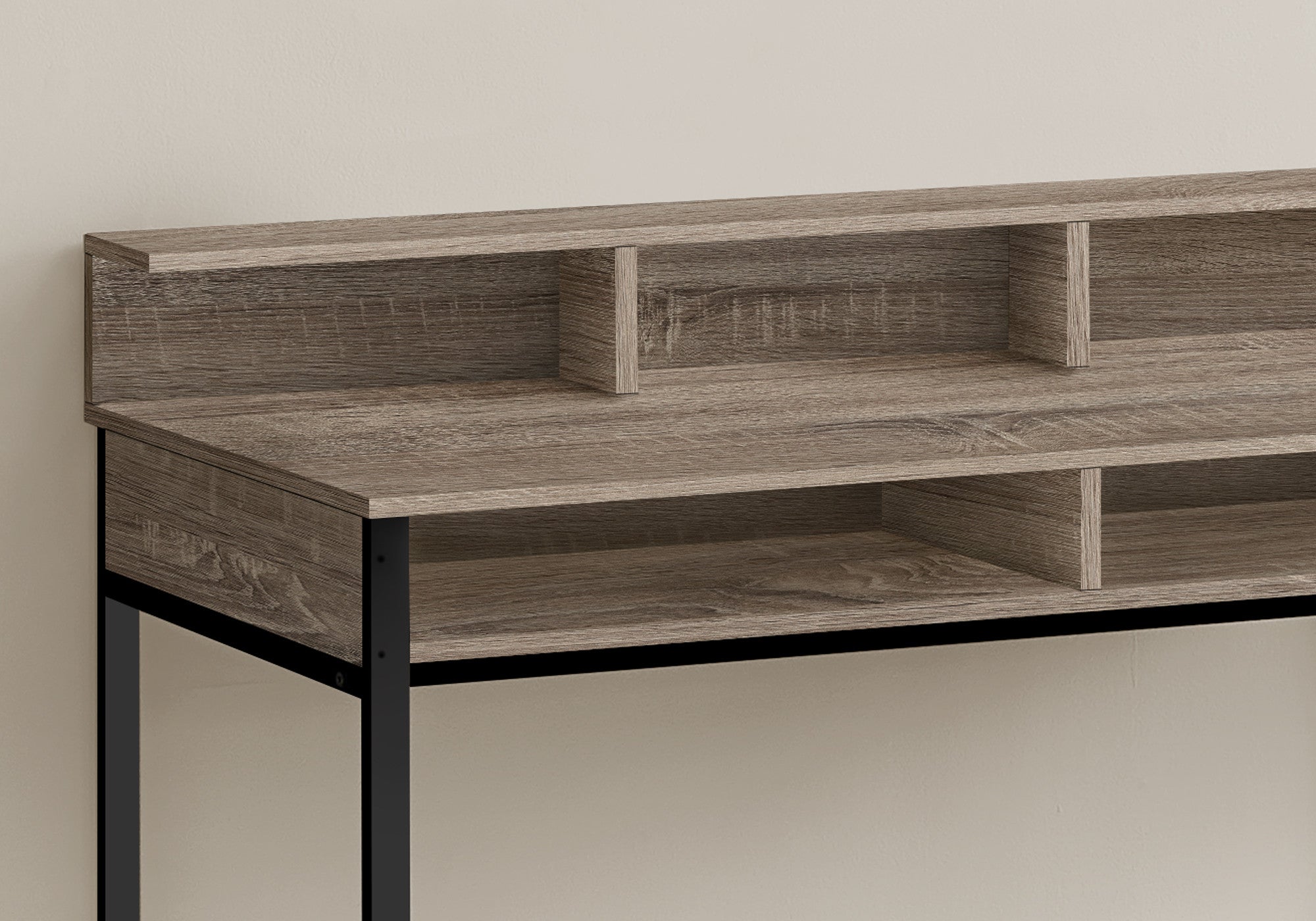 47" Taupe and Black Wood and Metal H-Shape Computer Desk