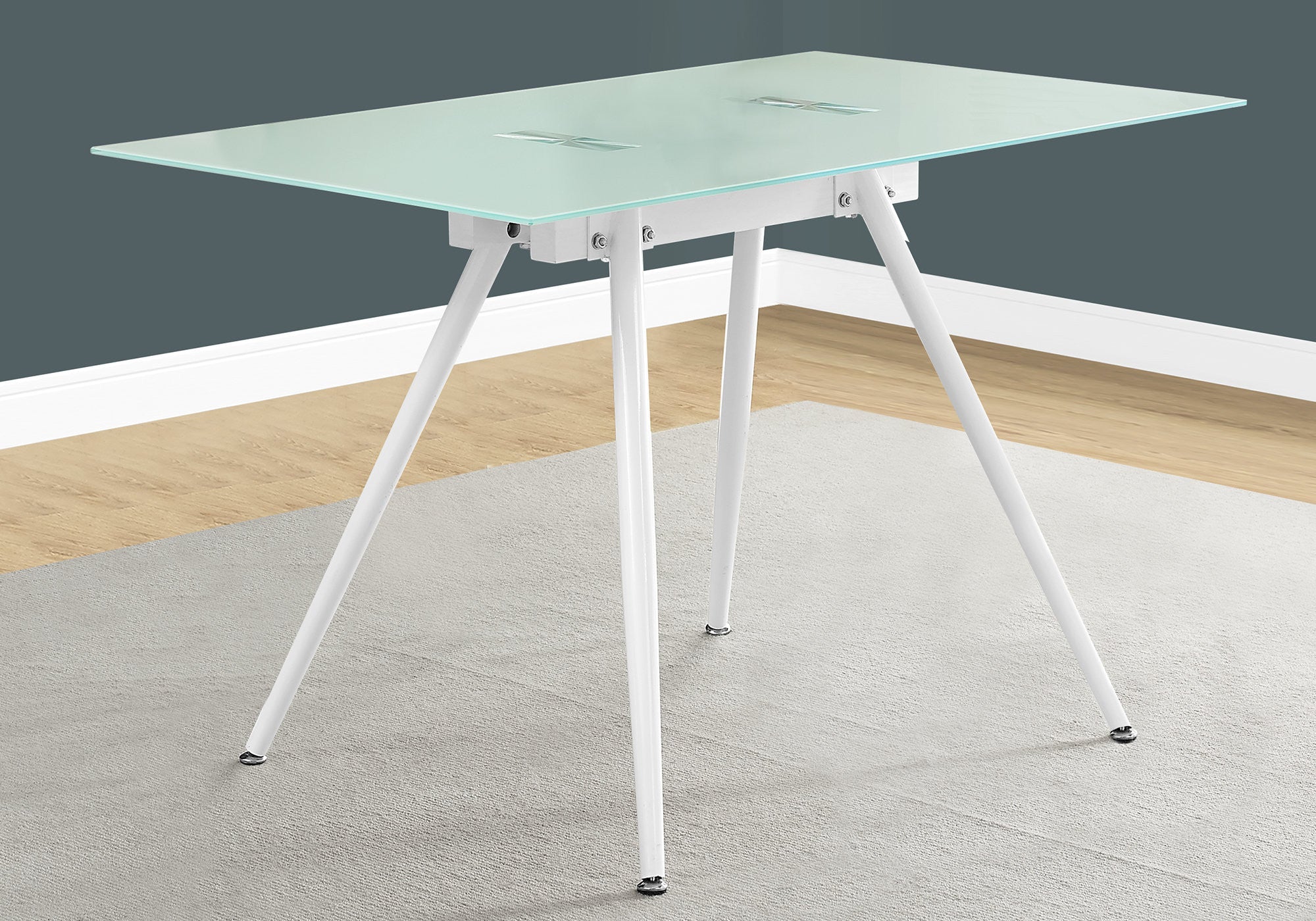 47" White Glass and Metal Computer Desk