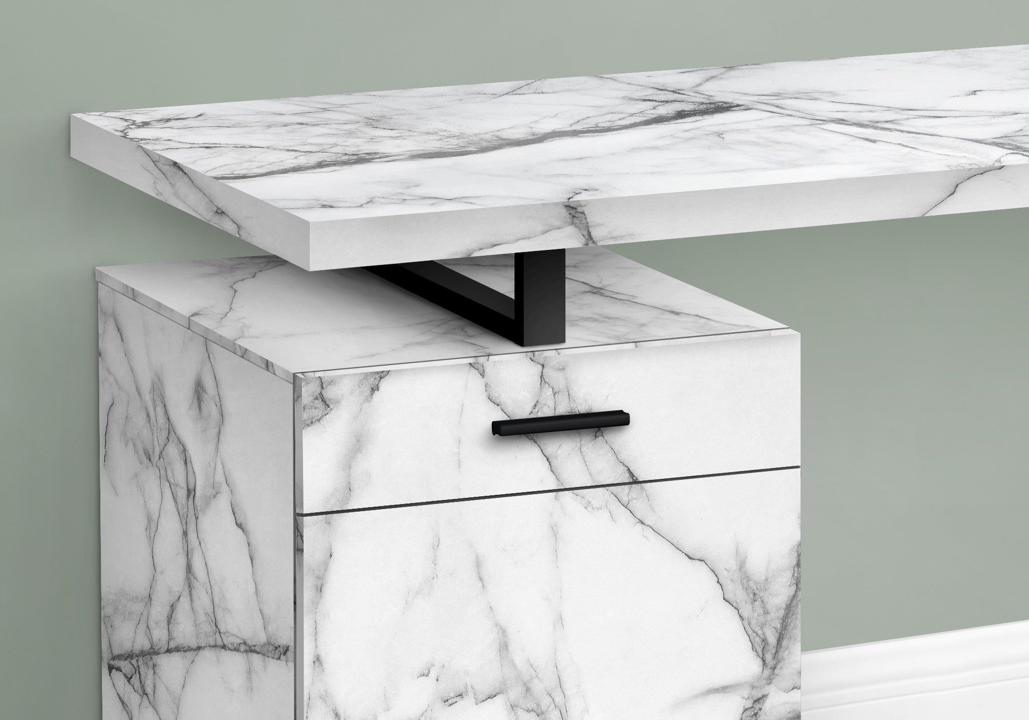 47" White and Black Wood and Metal Sled Computer Desk