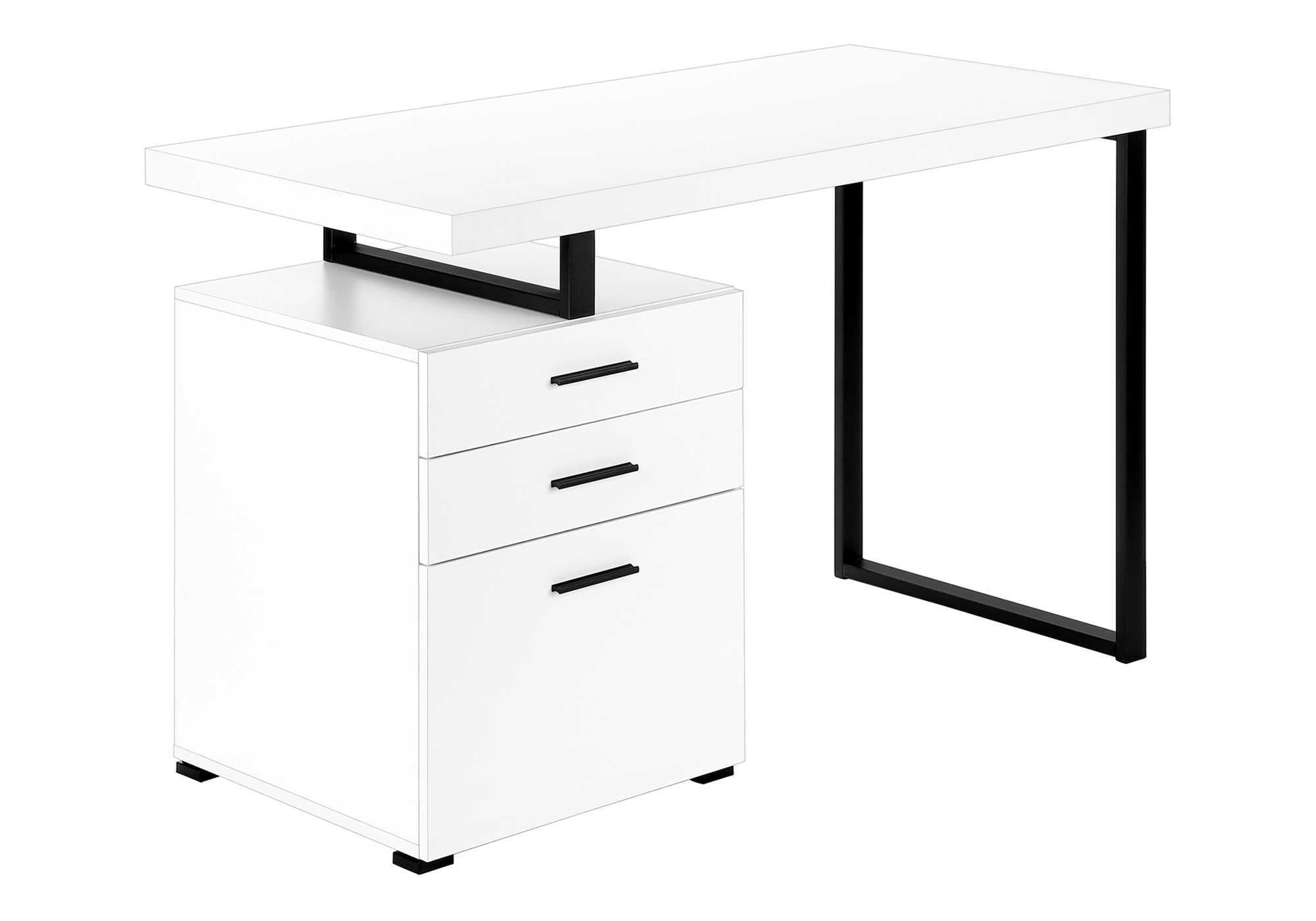 47" White and Black Wood and Metal Sled Computer Desk With Three Drawers