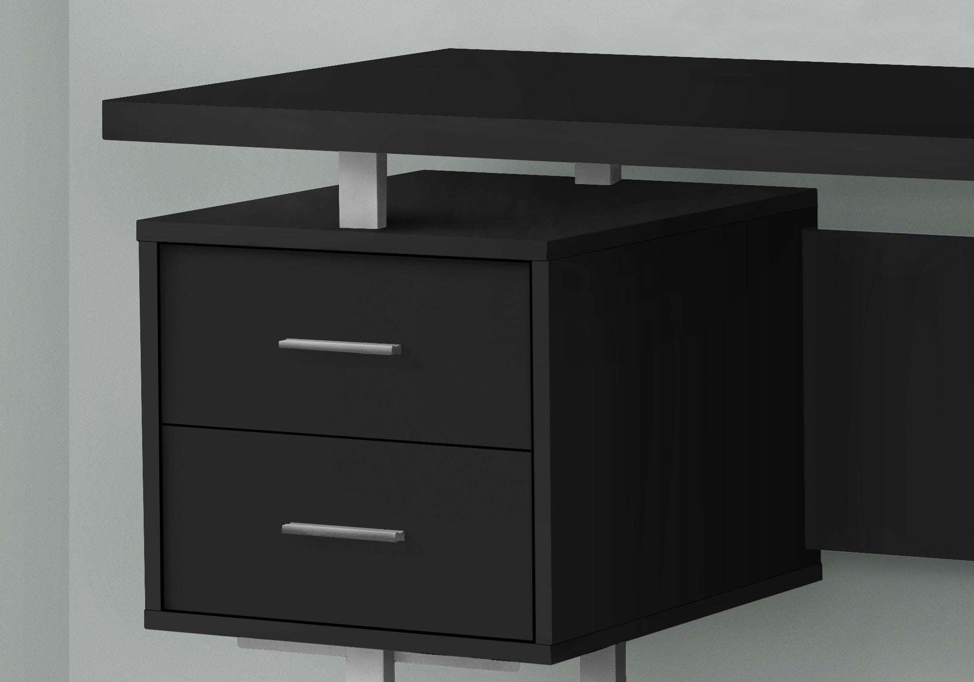 60" Black and Gray Wood and Metal Sled Computer Desk With Three Drawers