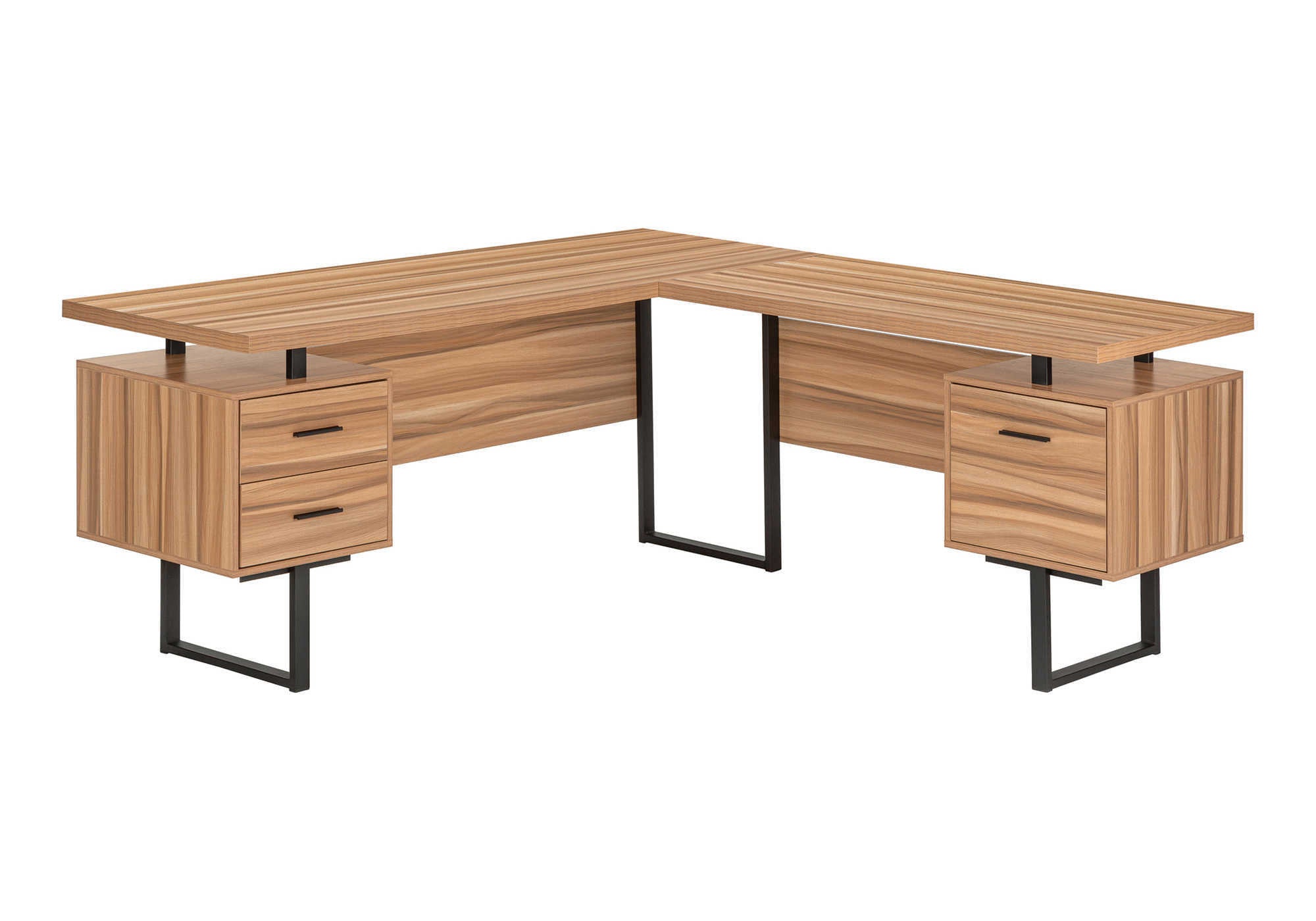 71" Brown and Black L Shape Computer Desk With Three Drawers