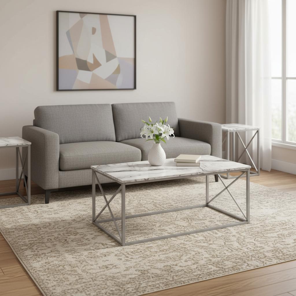 Set of Three 42" White Metal Coffee Table