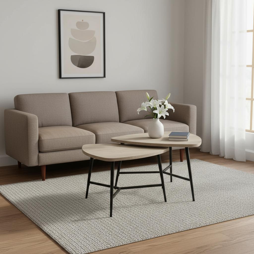 Set of Two 33" Taupe And Black Triangle Nested Coffee Tables