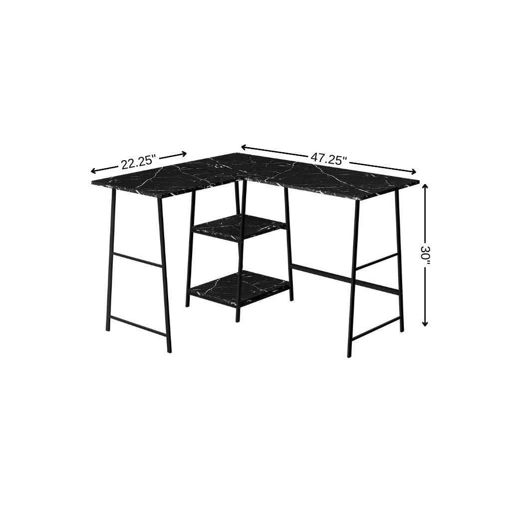 47" Black and White Wood and Metal Corner Trestle Computer Desk