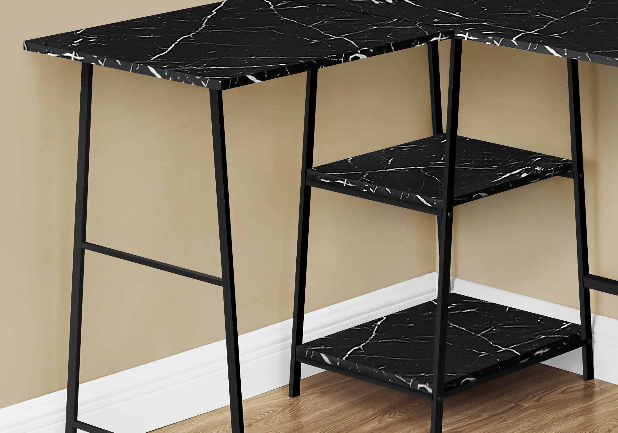 47" Black and White Wood and Metal Corner Trestle Computer Desk