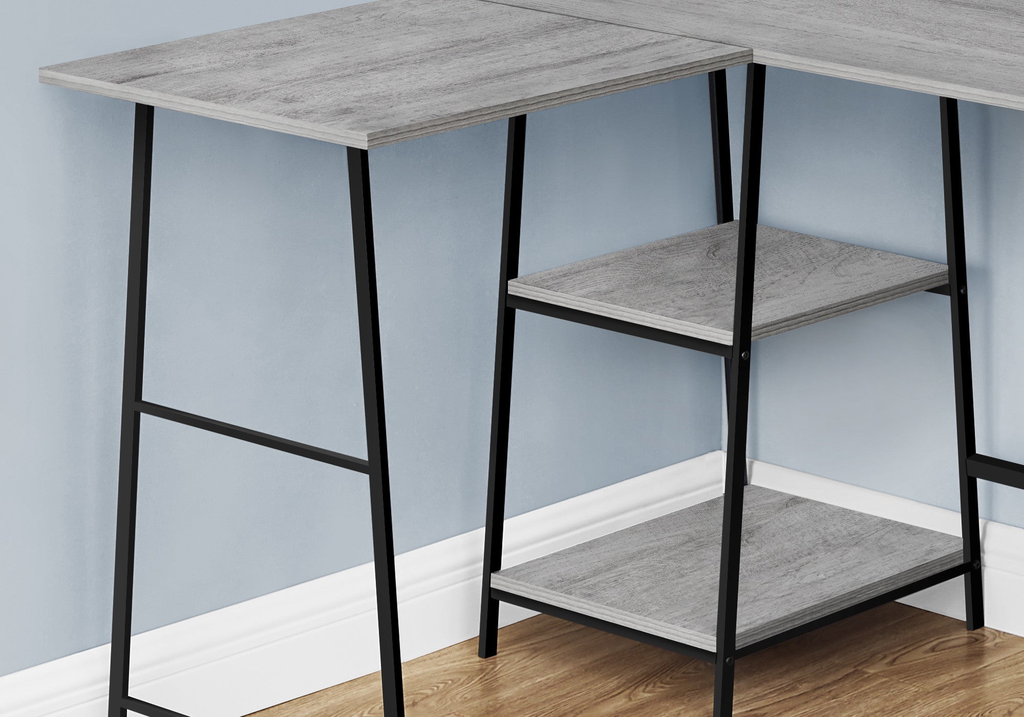 47" Gray and Black Wood and Metal Corner Trestle Computer Desk