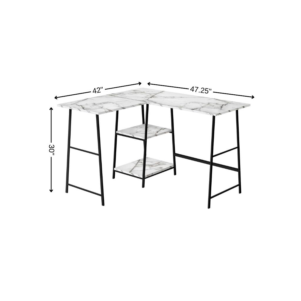 47" White and Black Wood and Metal Corner Trestle Computer Desk
