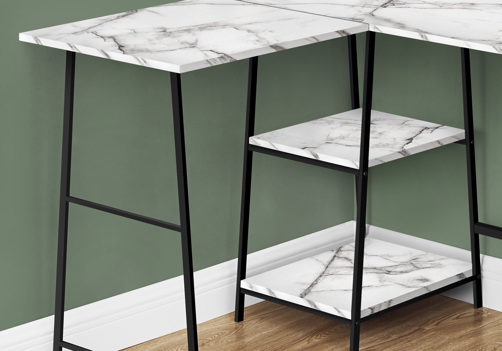 47" White and Black Wood and Metal Corner Trestle Computer Desk