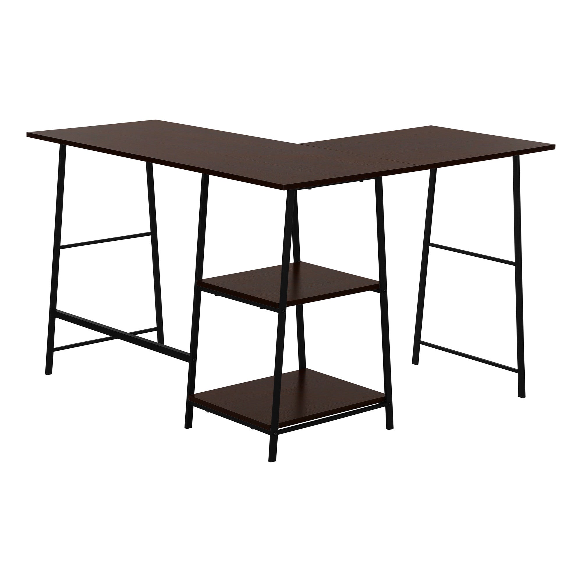 47" Espresso and Black Wood and Metal Corner Trestle Computer Desk