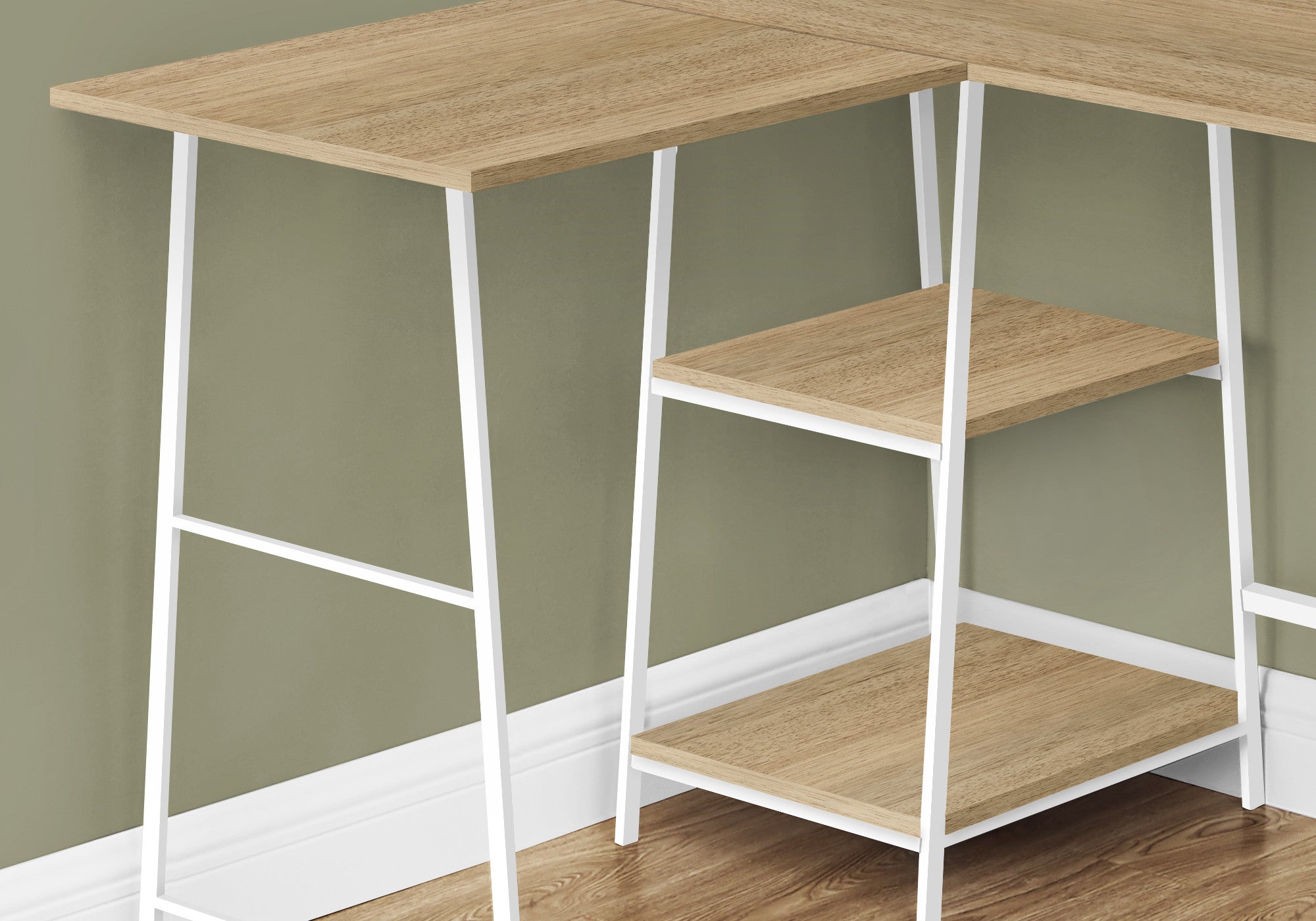 47" Natural and White Wood and Metal Corner Trestle Computer Desk