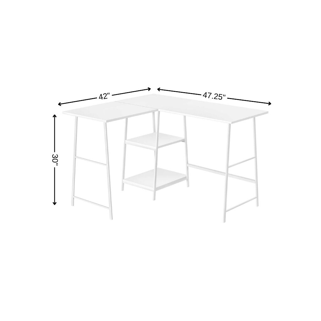 47" White Wood and Metal Corner Trestle Computer Desk