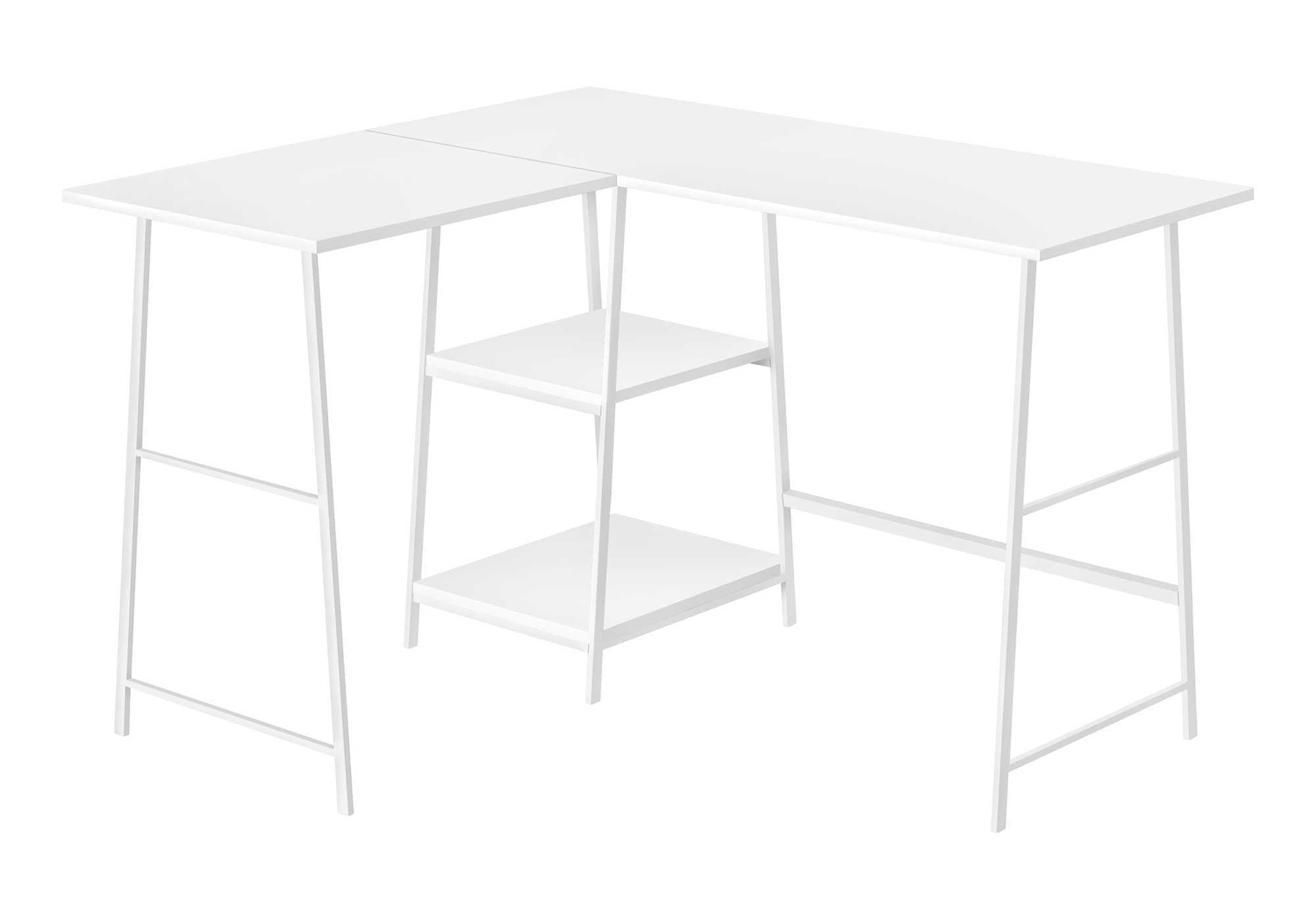 47" White Wood and Metal Corner Trestle Computer Desk