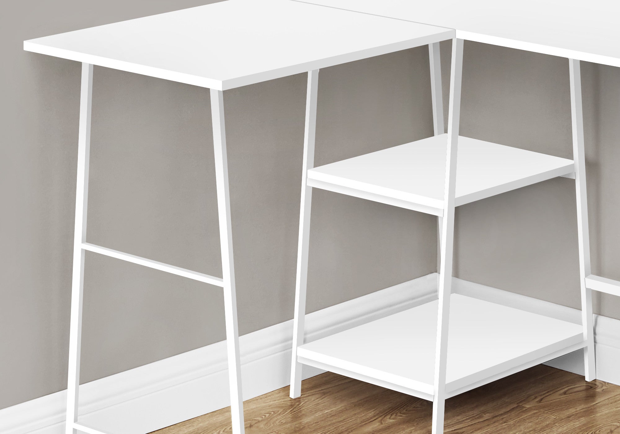 47" White Wood and Metal Corner Trestle Computer Desk