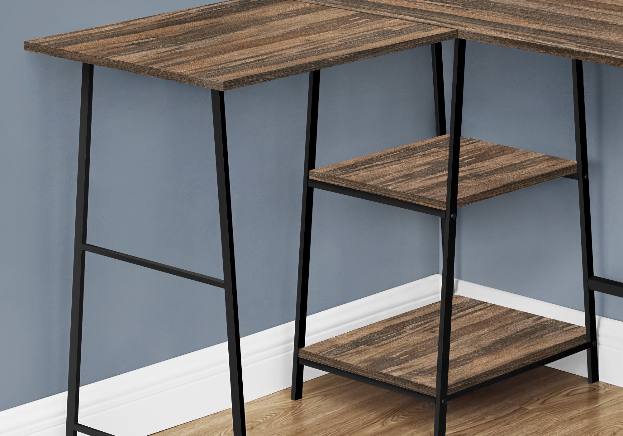 47" Brown and Black Reclaimed Wood and Metal Corner Trestle Computer Desk