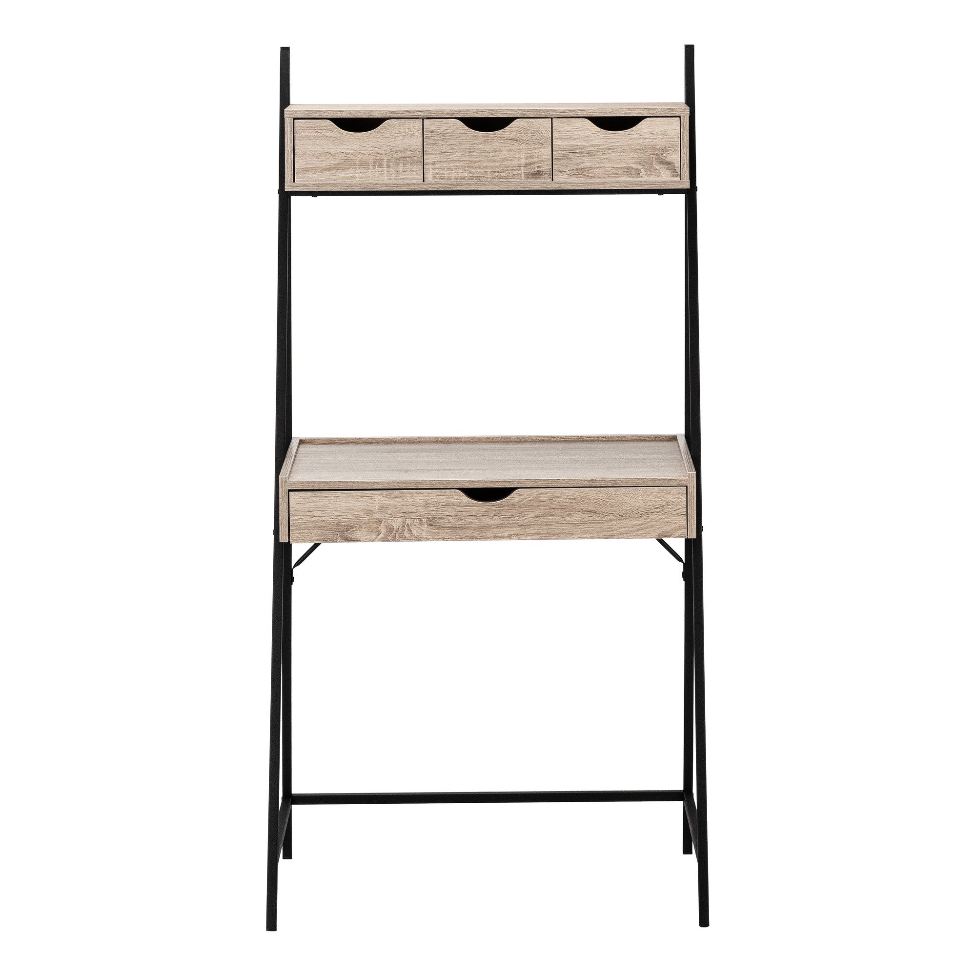 32" Taupe and Black Wood and Metal Sled Computer Desk With Four Drawers