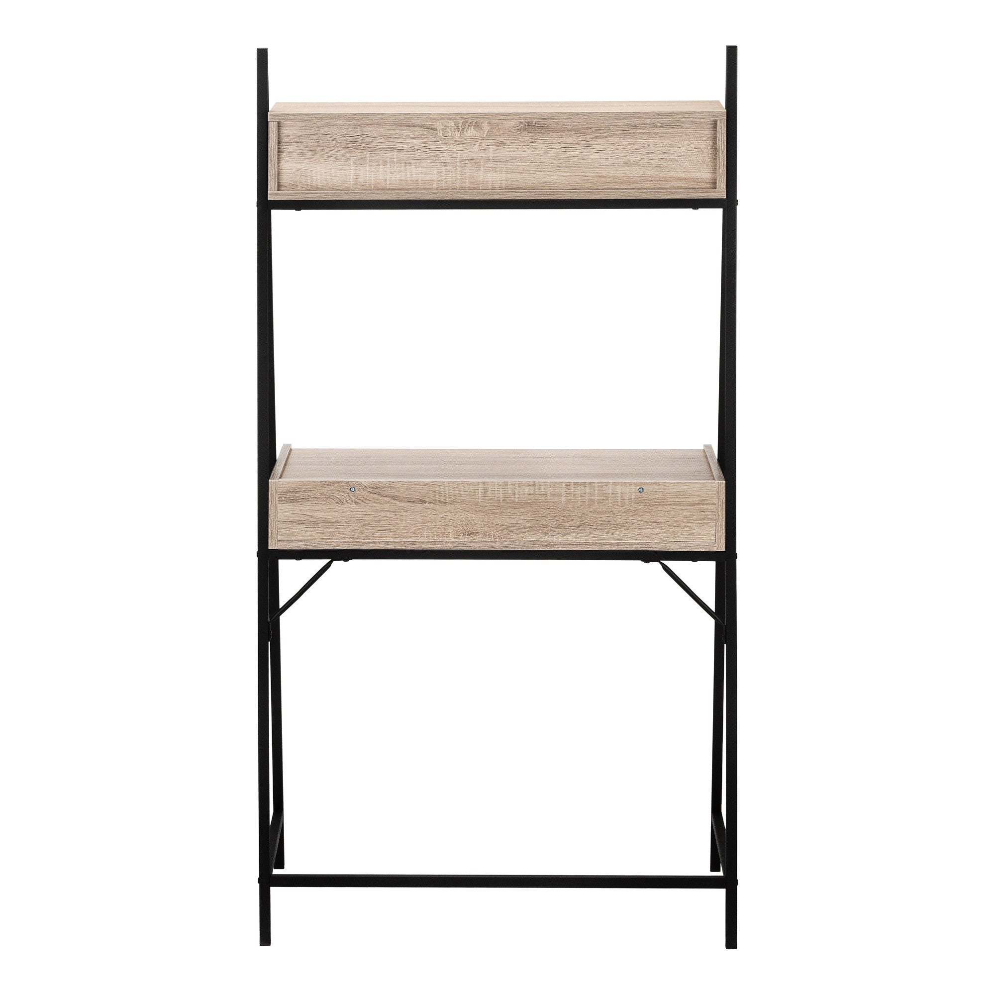 32" Taupe and Black Wood and Metal Sled Computer Desk With Four Drawers