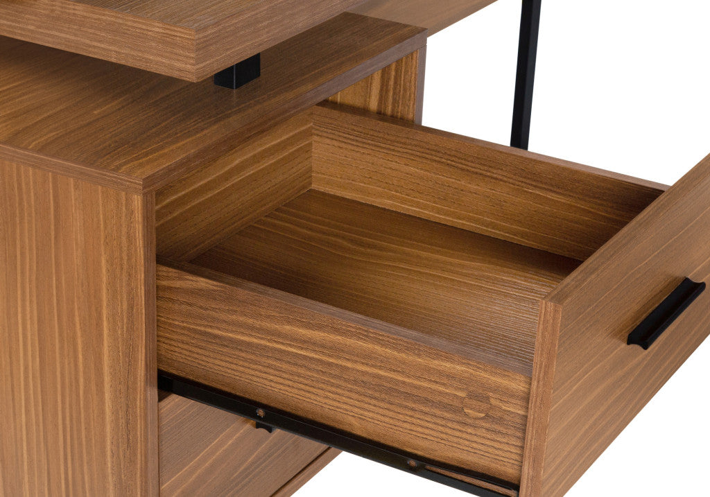 71" Brown and Black L Shape Computer Desk With Three Drawers