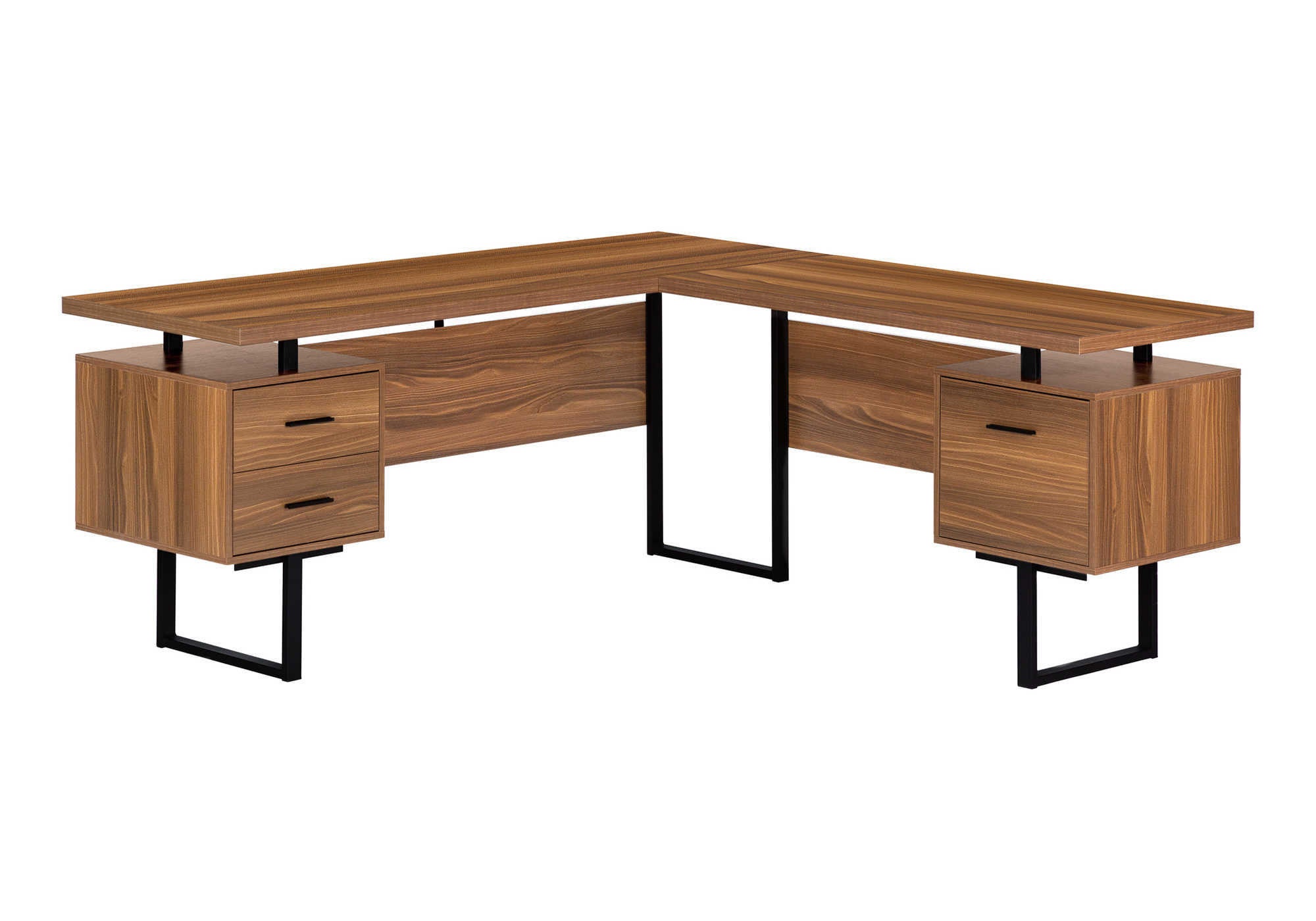 71" Brown and Black L Shape Computer Desk With Three Drawers