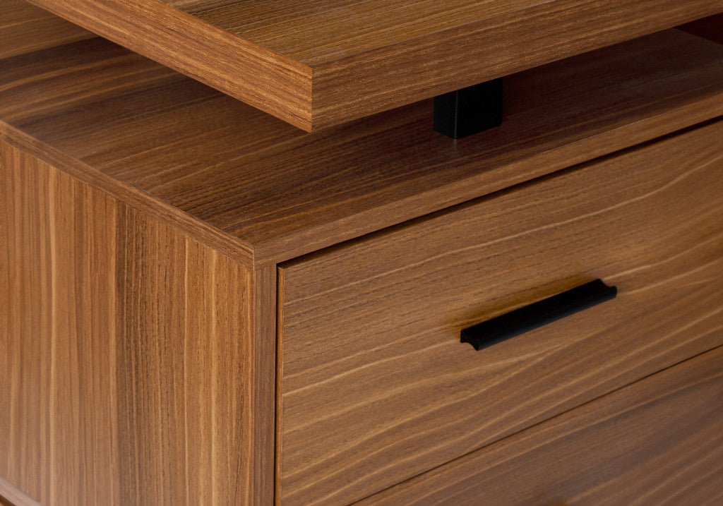 71" Brown and Black L Shape Computer Desk With Three Drawers