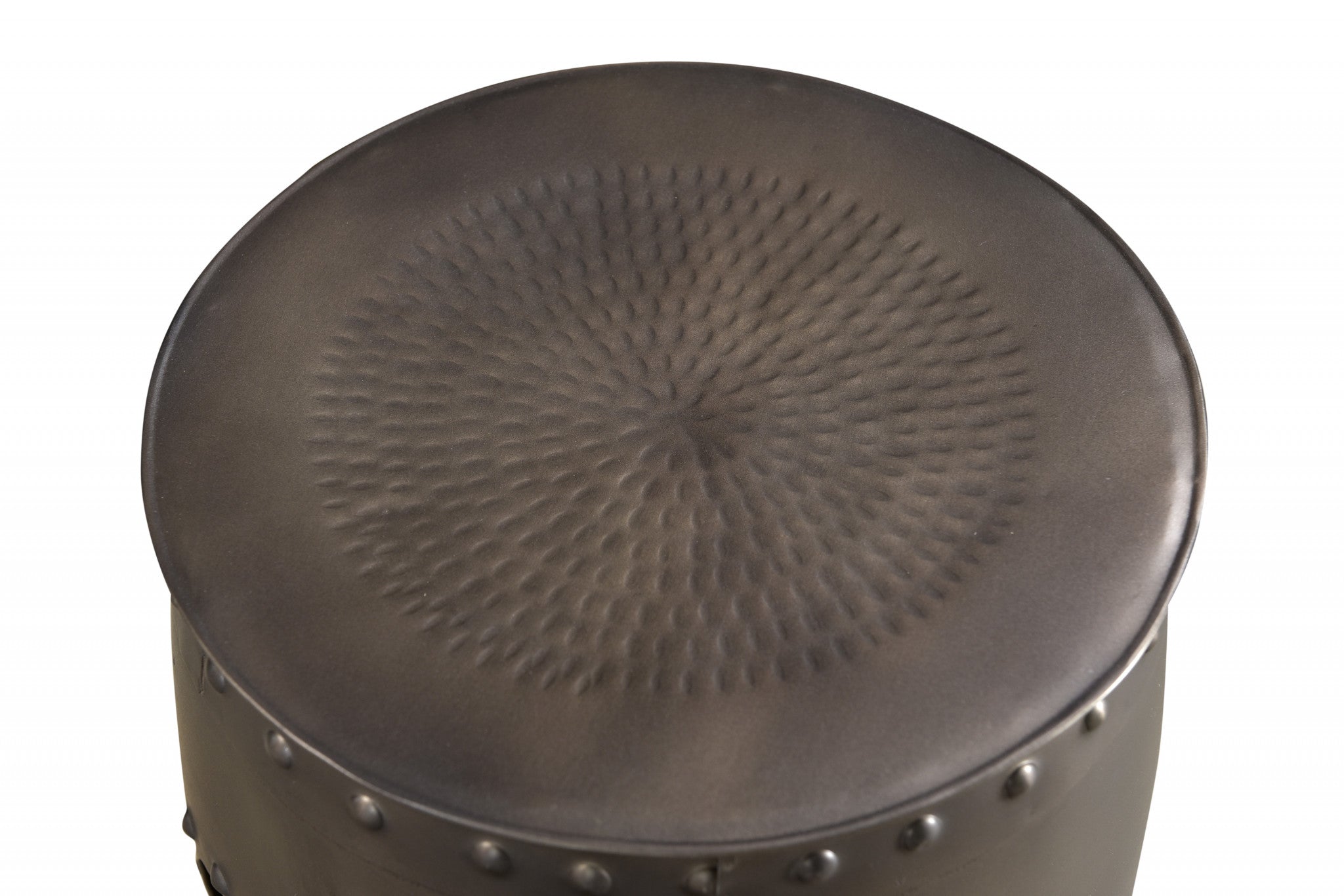 Set of Two Nickel Iron Round Drum End Tables