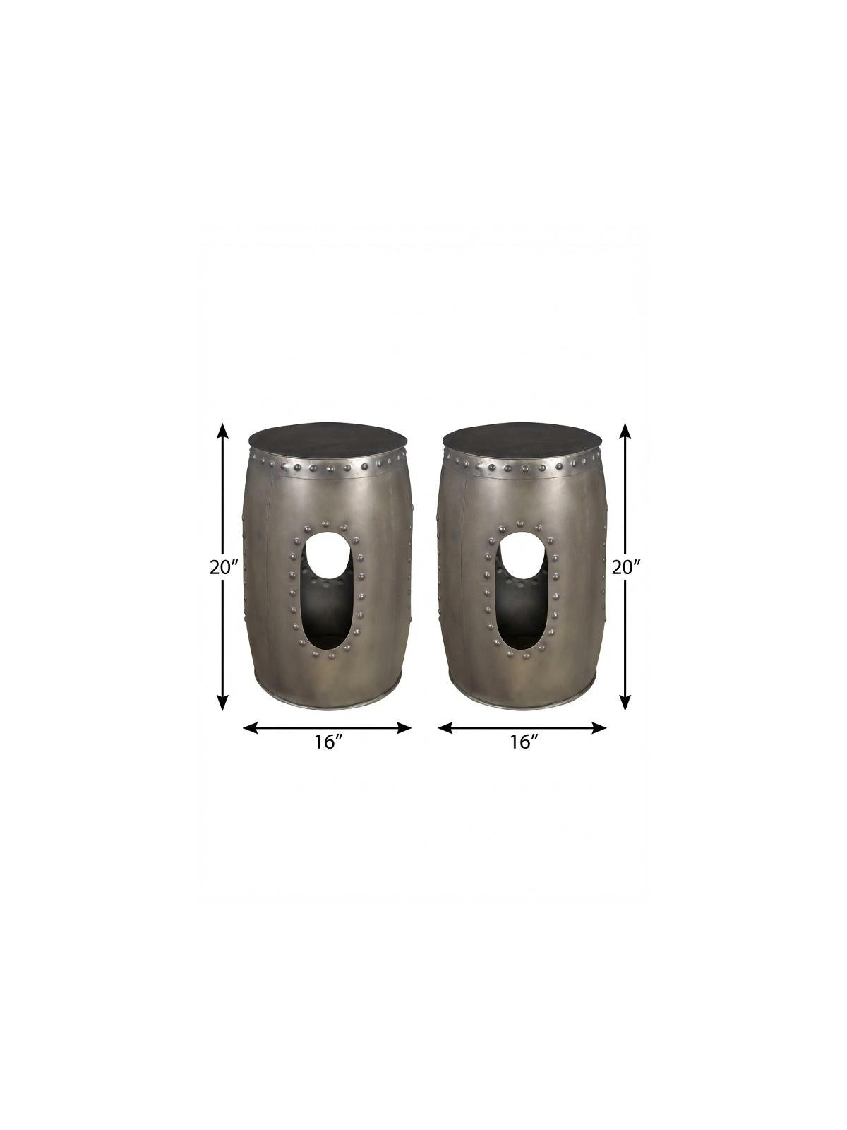 Set of Two Nickel Iron Round Drum End Tables